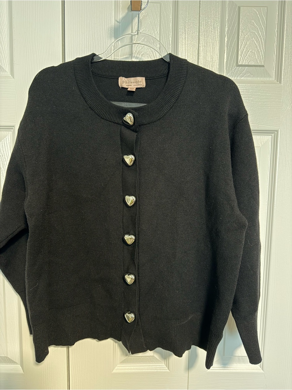 Philosophy Black Cardigan with Heart Buttons